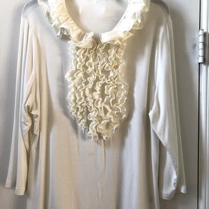 Stera Off White Long sleeve Top with Ruffle detail